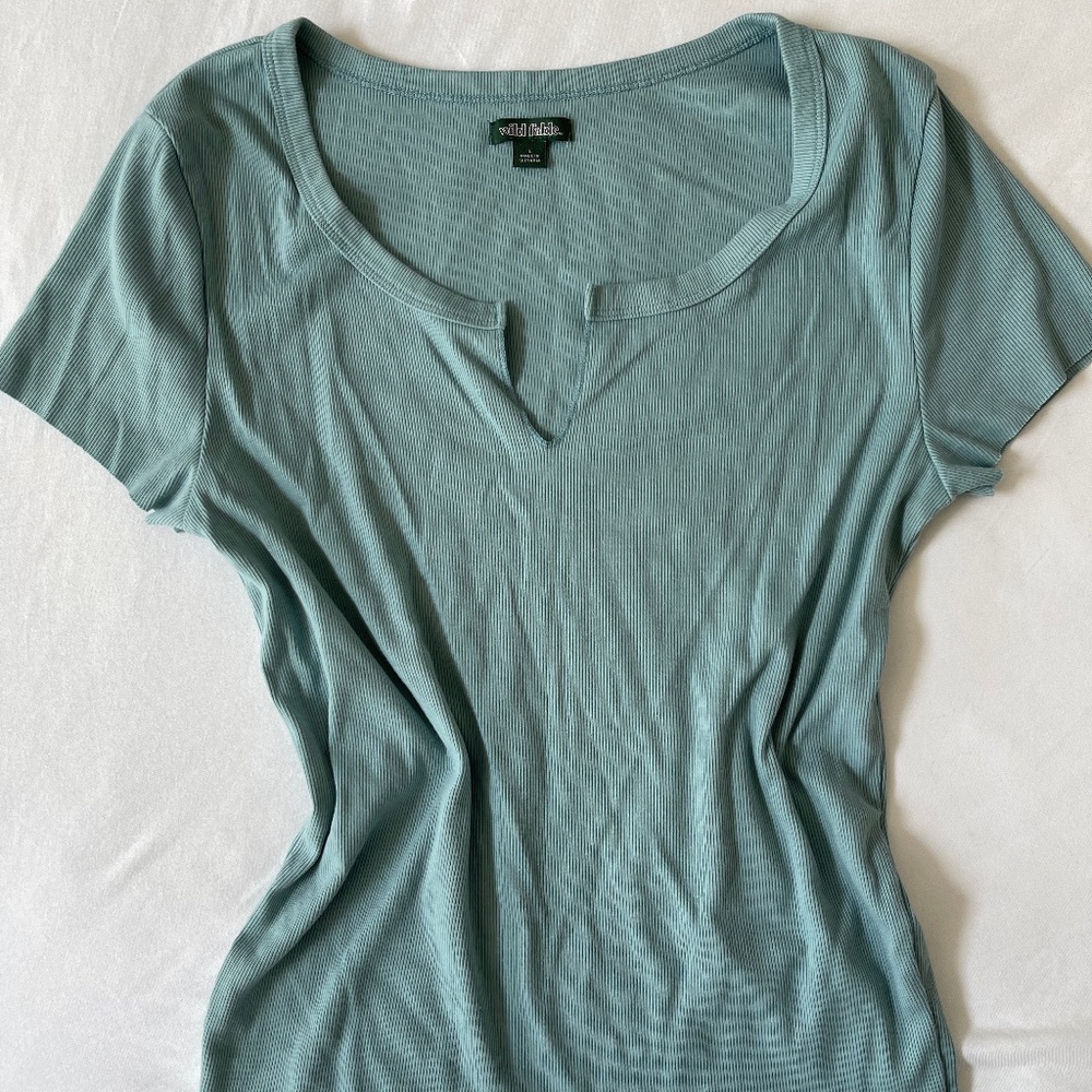 Sea-foam Green Ribbed T-shirt w V cutout